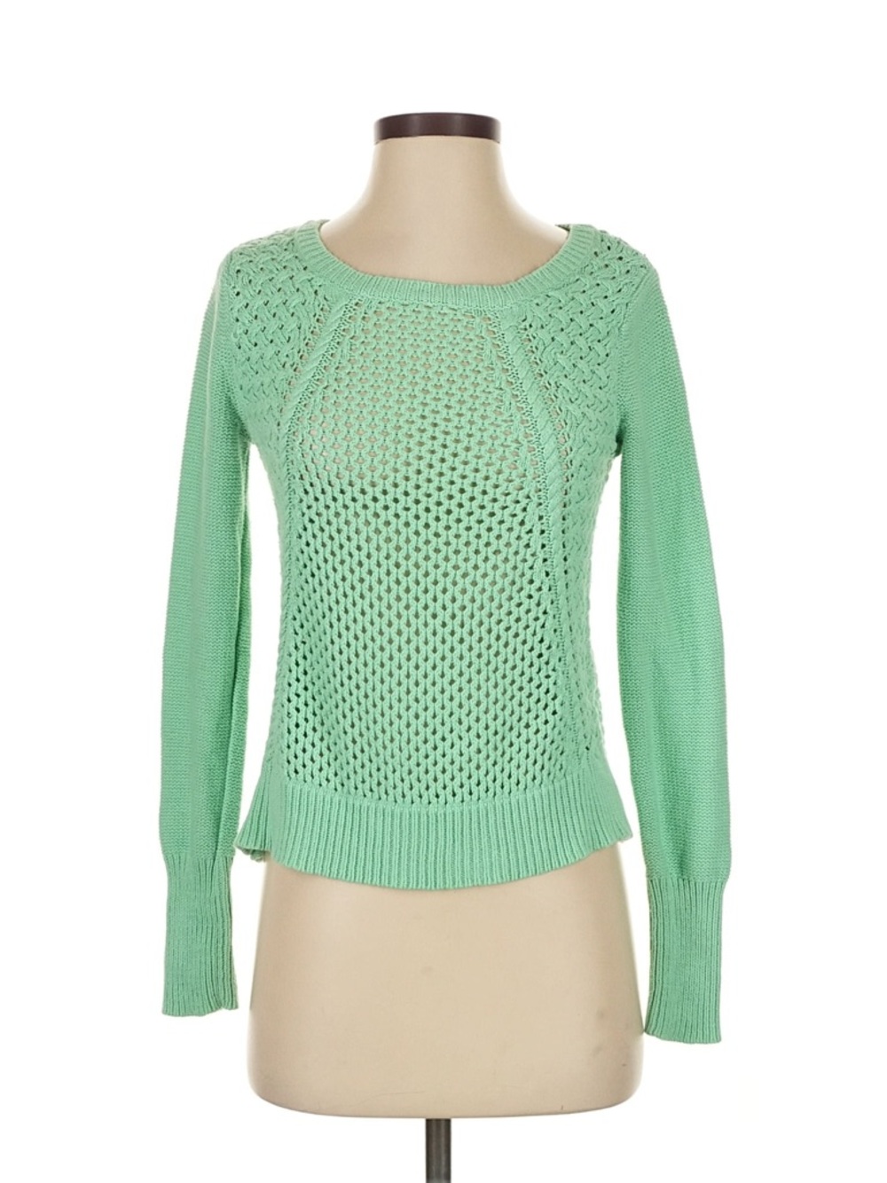 if it were me Mint Green Open-Weave Crewneck Sweater